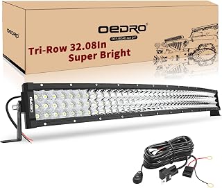 OEDRO 32 Inch LED Light Bar Curved 405W Tri-Row with Wiring Harness | LED Light Pod Spot Flood Combo for Off Road Lights Led Boat Lighting Fit for Truck Pickup Jeep SUV ATV UTV