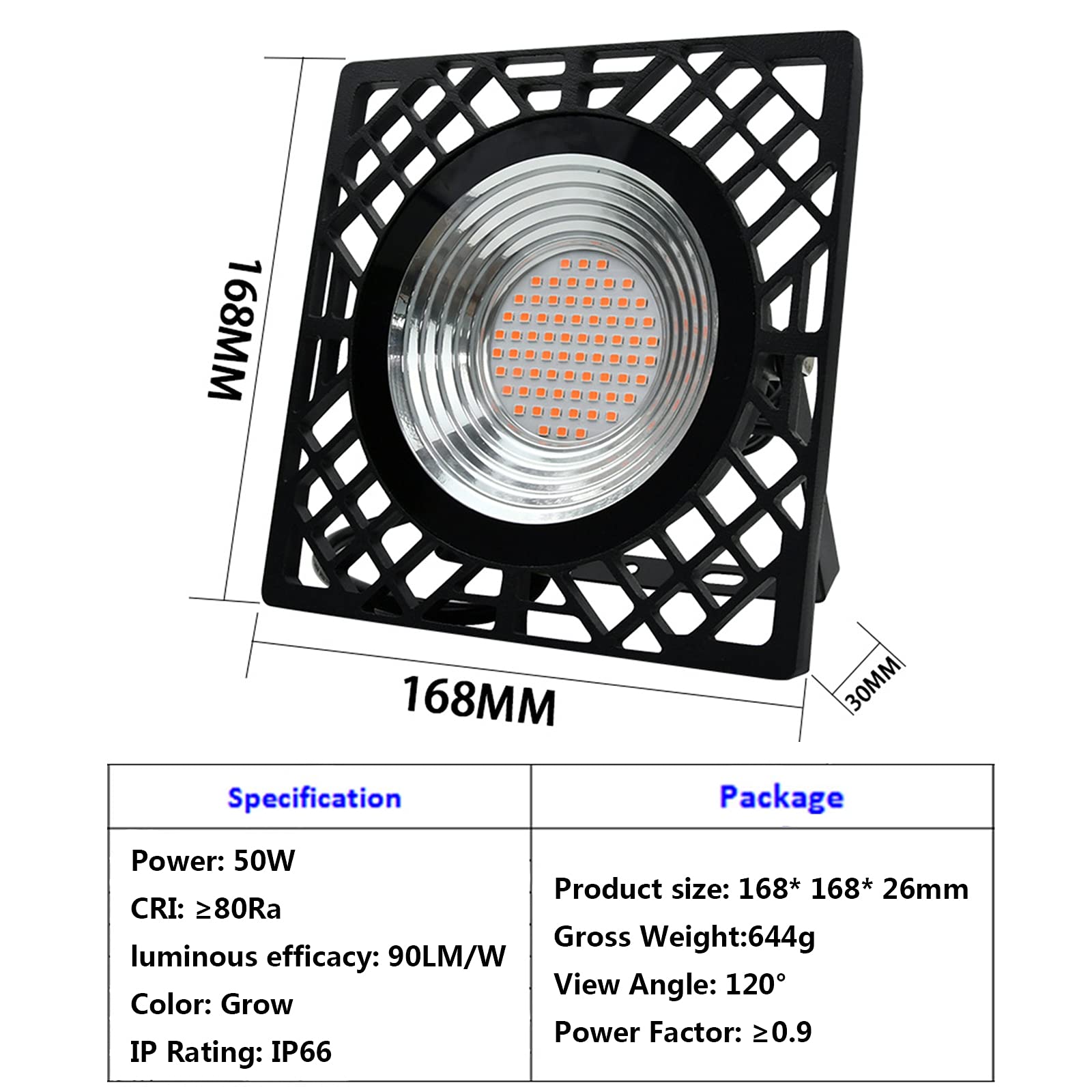 LED Lámpara de IA Planta, 50W Grow Light Espectro Completo, para Interior/Invernadero/Grow Box Vegetal Crecimiento,Blanco