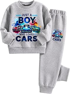 Boy's 2-Piece Outfit Long Sleeve Solid Car Pattern Top and Sweatpants Fall Winter Clothing Set for 5-12 Years Kids