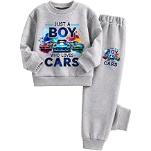 Boy's 2-Piece Outfit Long Sleeve Solid Car Pattern Top and Sweatpants Fall Winter Clothing Set for 5-12 Years Kids