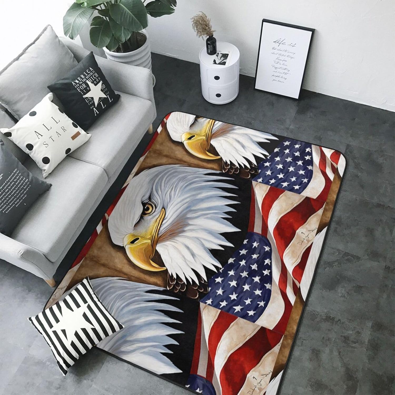 Flannel Non-Slip (Patriotic Bald Eagle with Flag) Rug Pad 80×50in Soft Washable Protective for Hardwood Floors Bedroom Bathroom Living Room