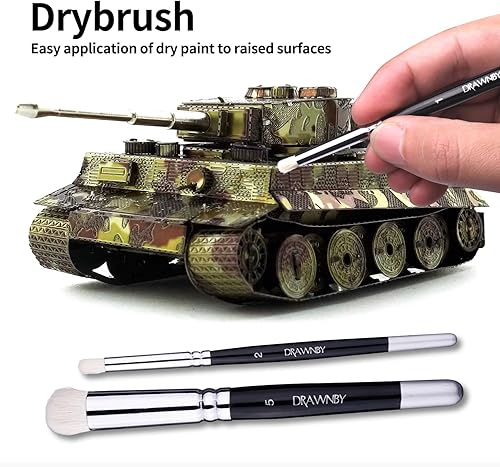 Miniatura 5 de Drybrush Set, 8 PCS Dry Brush Miniature Painting Brushes Includes 5 Drybrush, 2 Detail Fine Tip Brush, 1 Standard Model Brush for Advanced &