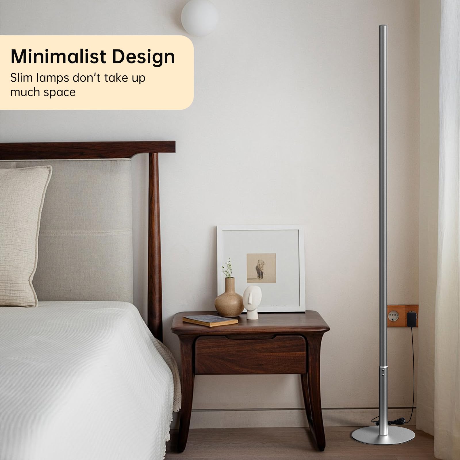 Lampade da Terra per Soggiorno, Moderna Lampada da Terra Dimmerabile Luce Angolare con Telecomando, Regolabili Continuo Colori 2700K-6500K & Luminosità, Lampada da Lettura per Ufficio, 147CM
