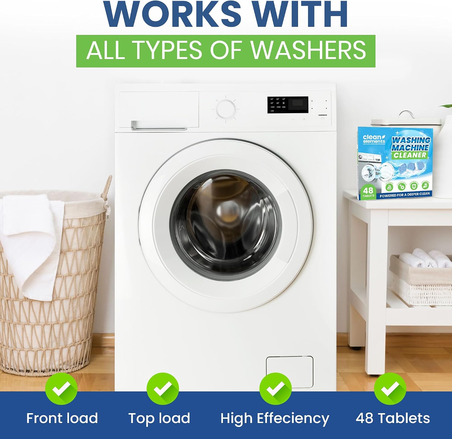 Washing Machine Cleaner & Descaler Tablets, HE Washer Deep Cleaning, 48 Ct