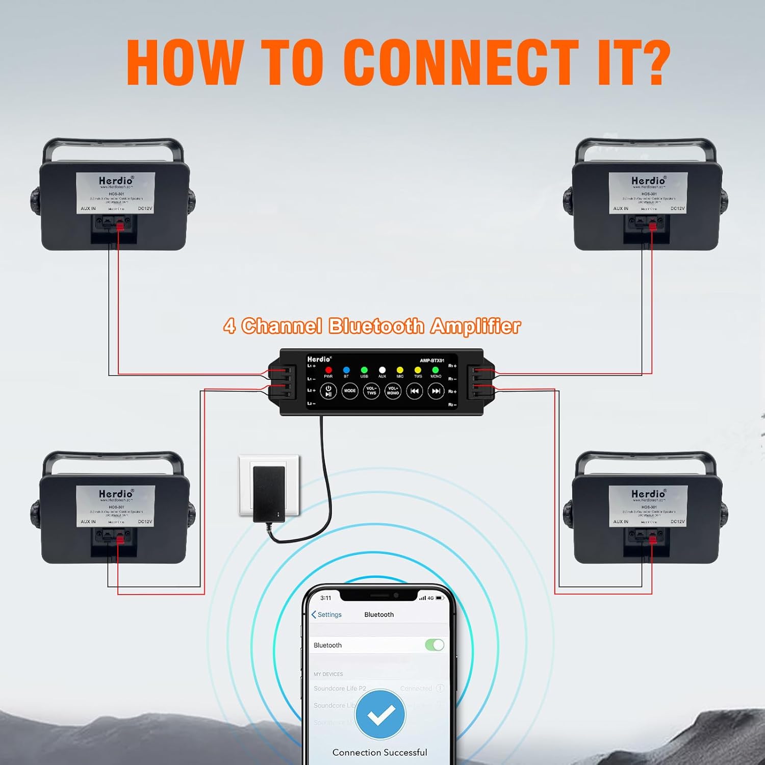 Herdio 3.5 Inch Passive Outdoor Speakers Wired Waterproof Wall Mount Speakers with 400W Superior Sound, All-Weather Durability, for Home Patio Garden Marine Boat Garage Indoor,4-Pack Balck - Image 6