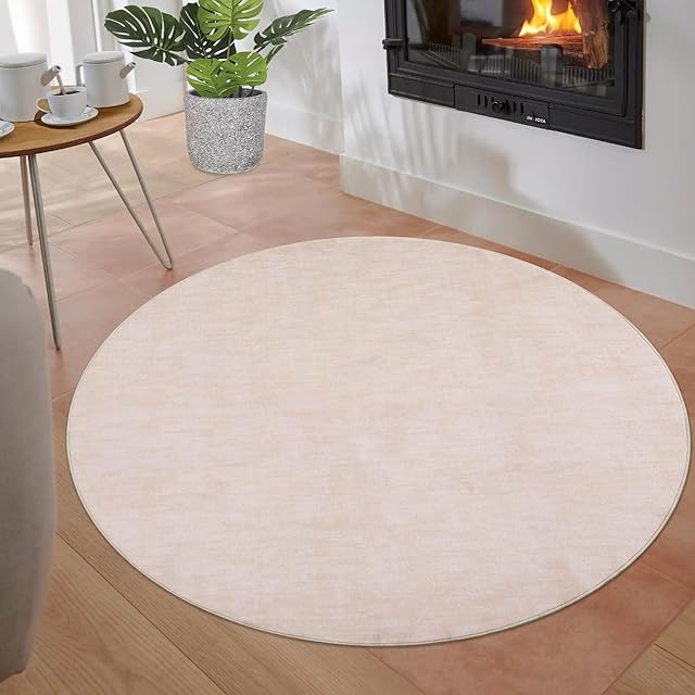 RUGSREAL Round Area Rug 3' Round Solid Area Rug Washable Indoor Area Rug Modern Contemporary Area Rug for Bedroom Living Room Nursery, 3' x 3' Round Ivory Beige