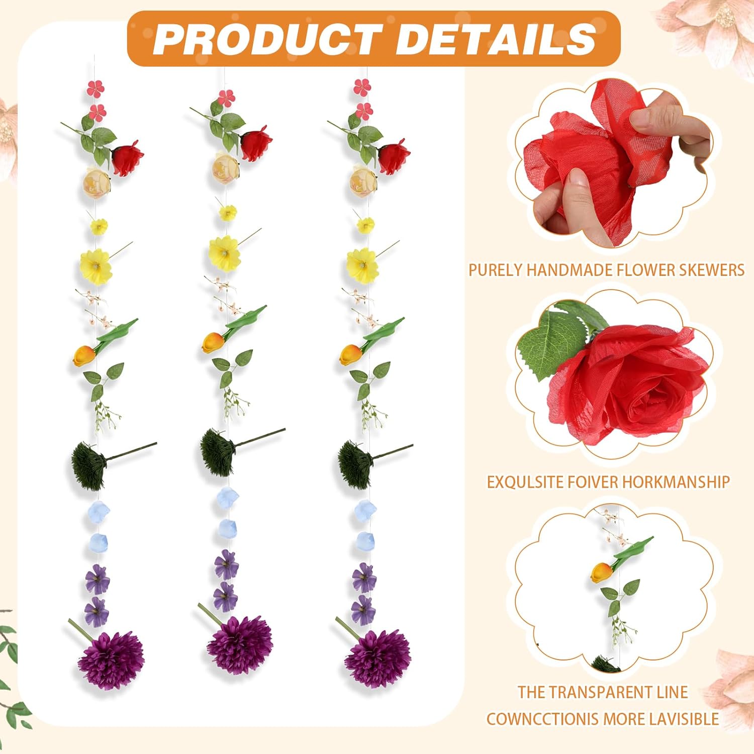 Condition photo showing New/Like New for 3 pcs artificial flowers hanging decorations, 29.5ft wildflower daisy garland backdrop ceiling decoration for wedding spring party birthday home garden(bright color)