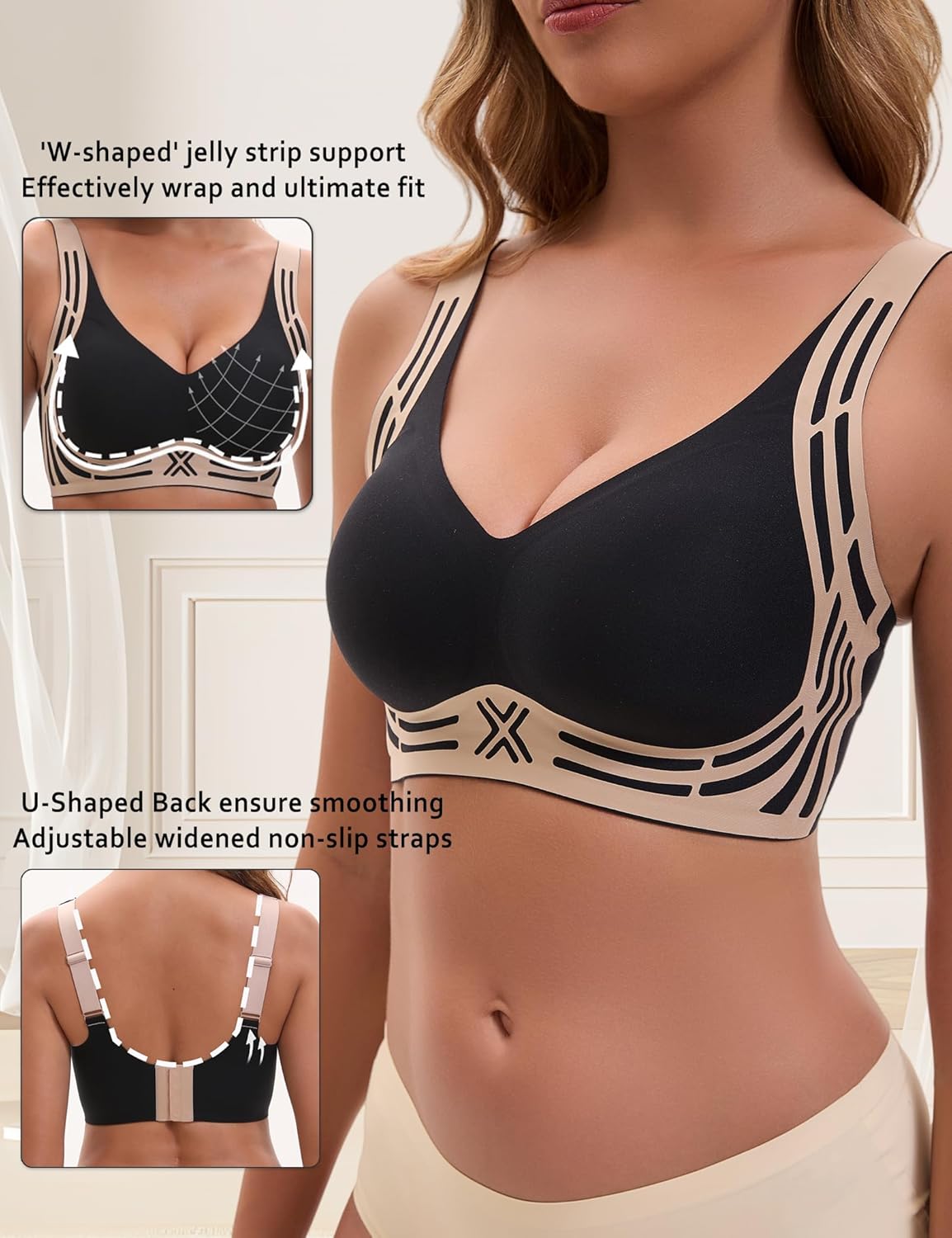 Womens Wireless Supportive Bra Push Up Seamless No Underwire Back Smoothing Full Coverage Bralette Soft Stretch Everyday Bra - Image 2