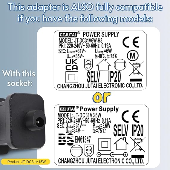 CubePlug 31V 15W String Lights Indoor-Outdoor Power Adapter for CZJUTAI JT-DC31V15W /12W /9W /7.2W /6W /4.5W /3.6W-IP20 Christmas Lighting (Fully Compatible also to 32V and 29V Lights)[V5T5]