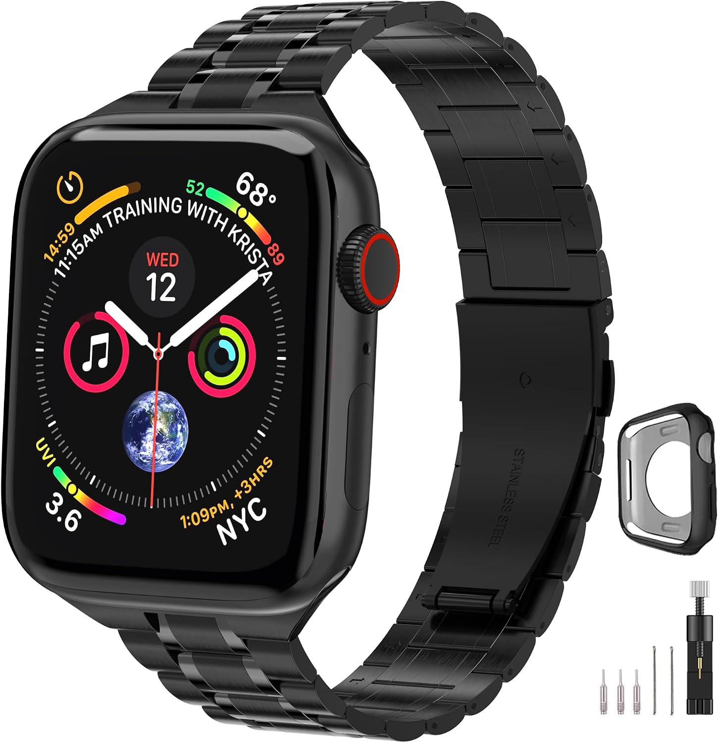 chuangshiji Compatible with Apple Watch Band 38mm 40mm 41mm Women Men, Metal for iWatch Band Series 9/8/7/6/5/4/3/2/1/SE (Black, 38mm/40mm/41mm)