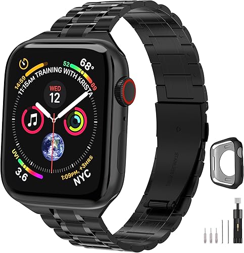 chuangshiji Correa de reloj compatible con Apple Watch de 1.496 pulgadas, 1.575 pulgadas, 1.614 pulgadas, para mujeres y hombres, metal para iWatch