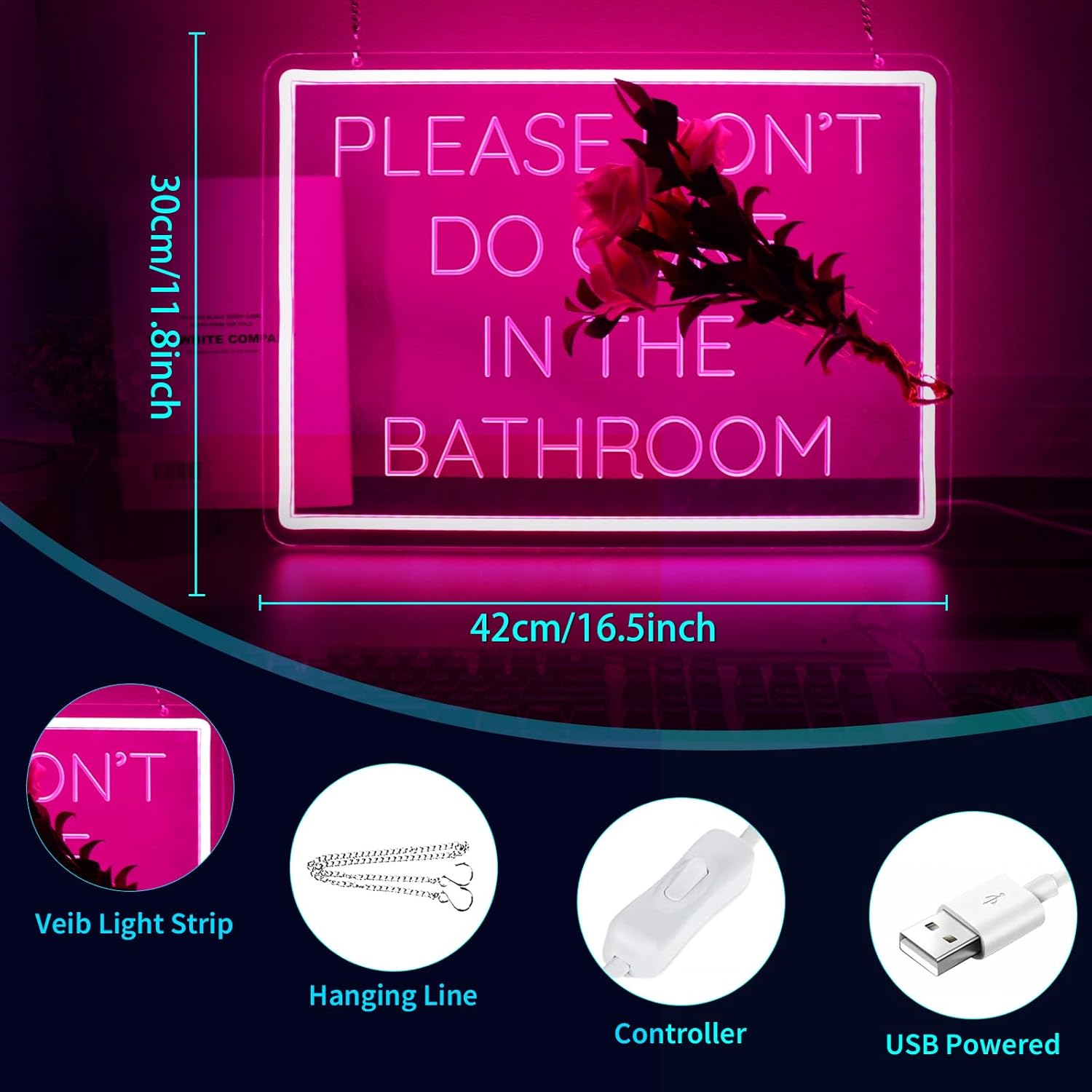 Neon Sign, HSJNJKFU Bathroom LED Light Sign with Engraved Design Neon Signs for Wall Decor, Bathroom, Bar, or Funny Room Decor - USB Powered