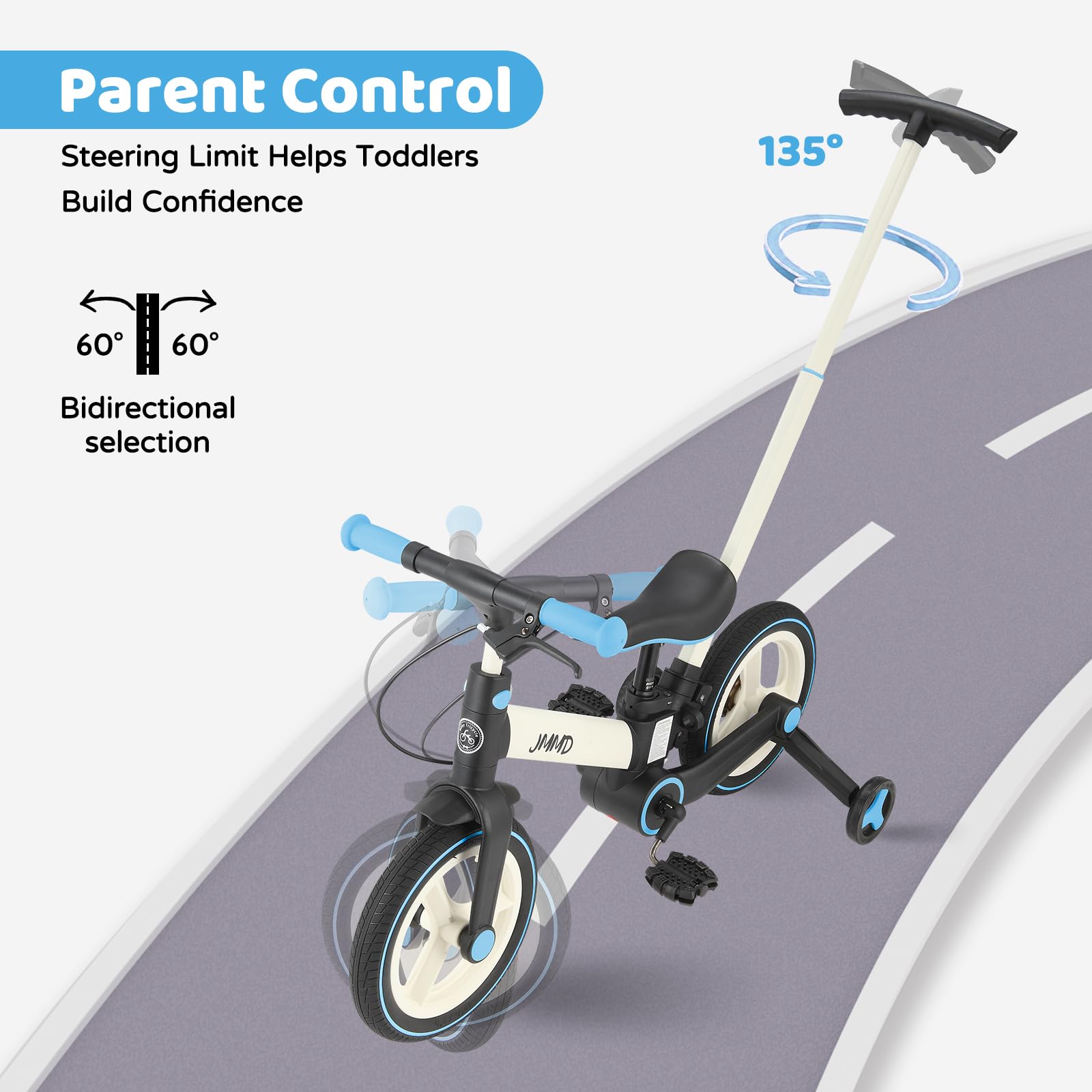 JMMD Bicicleta 6 en 1 para Niños Pequeños con Ruedas de Entrenamiento y Pedales, Edad 18 Meses a 5 Años, Bicicleta de Equilibrio y Pedal 12" Transformable y Plegable