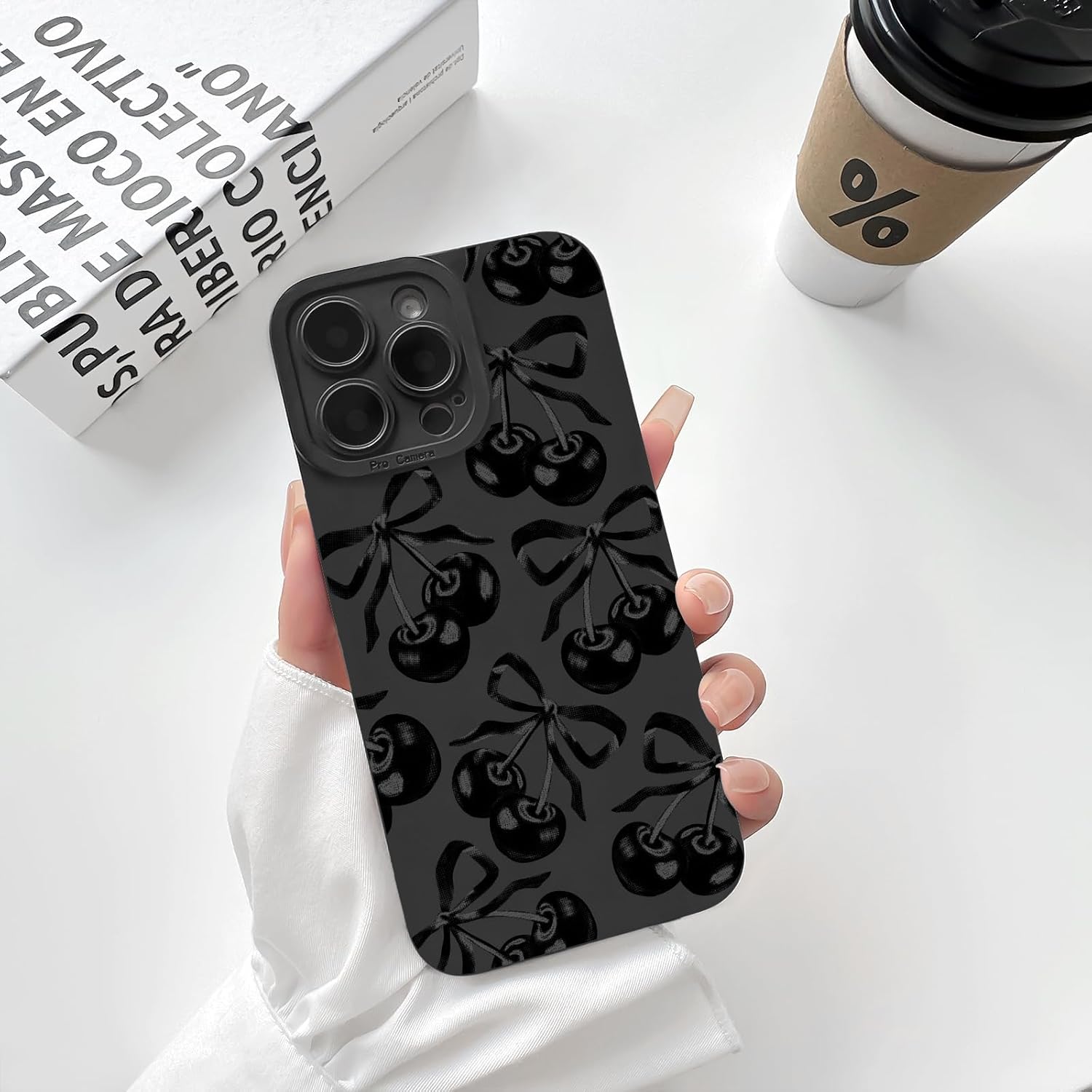 Lovmooful Compatible for iPhone 13 Pro Max Case Cute Aesthetic Ribbon Bowknot with Black Design for Girls Women Soft TPU Shockproof Protective Girly for iPhone 13 Pro Max Case-Cherry Bow - Image 3