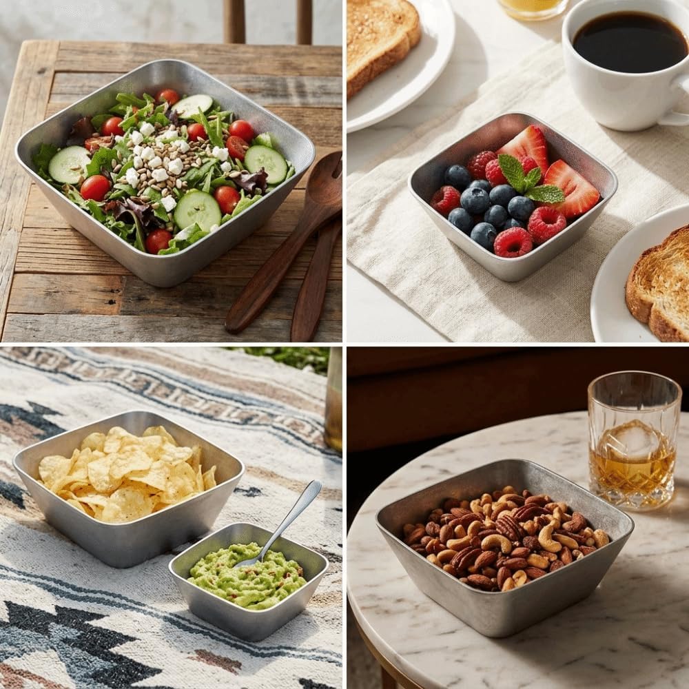 Vintage Stainless Steel Square Sauce Dish Seasoning Bowl Plate for Sauces Condiments Snacks, Stackable Side Dish for Home Restaurant Party(350ml)