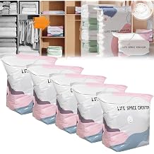 NoPump Vacuum Storage Bags Press & seal, No Pump Needed, Saves 80% Space, Cube Compression Space Saver Bags Travel Organization, Keeps Clothes Dry & DustFree 5PCS,S 70 * 50 * 30cm