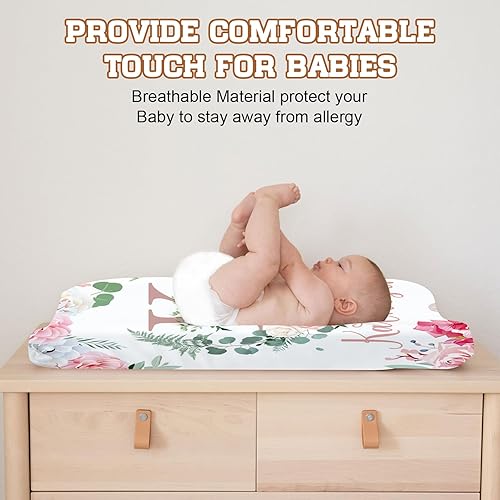 Miniatura 6 de Funda rosa personalizada para cambiador, 2 piezas, impermeable, para bebé, ropa de cama de guardería con nombre, fundas portátiles para cambiador de