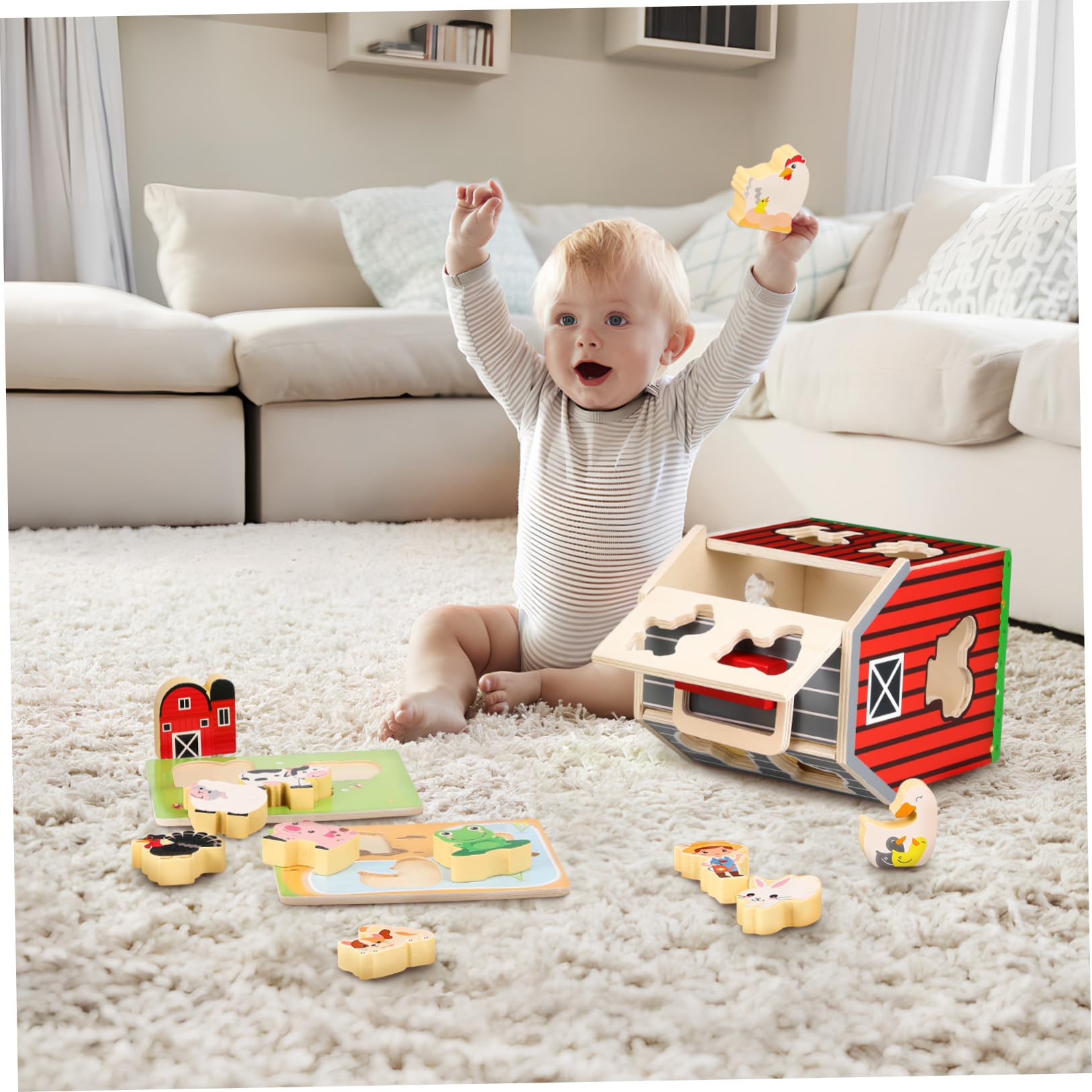 Granja Montessori de Madera para Set Educativo con Animales de Madera Natural para Desarrollo Cognitivo y Coordinación Manual Preescolar