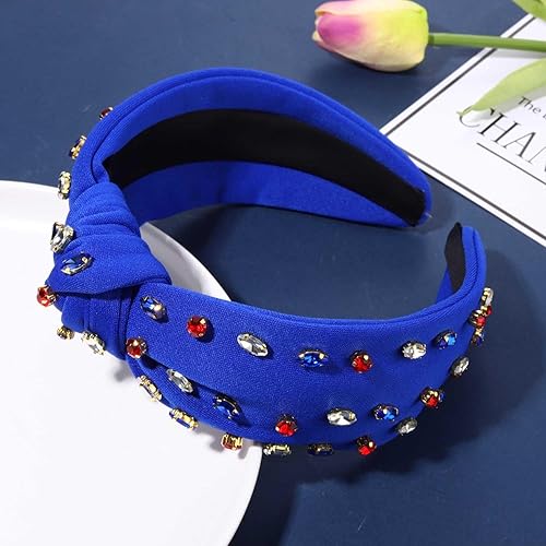 Vista 111 de NVENF Diademas anudadas con diamantes de imitación para mujer, diademas con cuentas de cristal, diadema con nudo superior, diademas de moda
