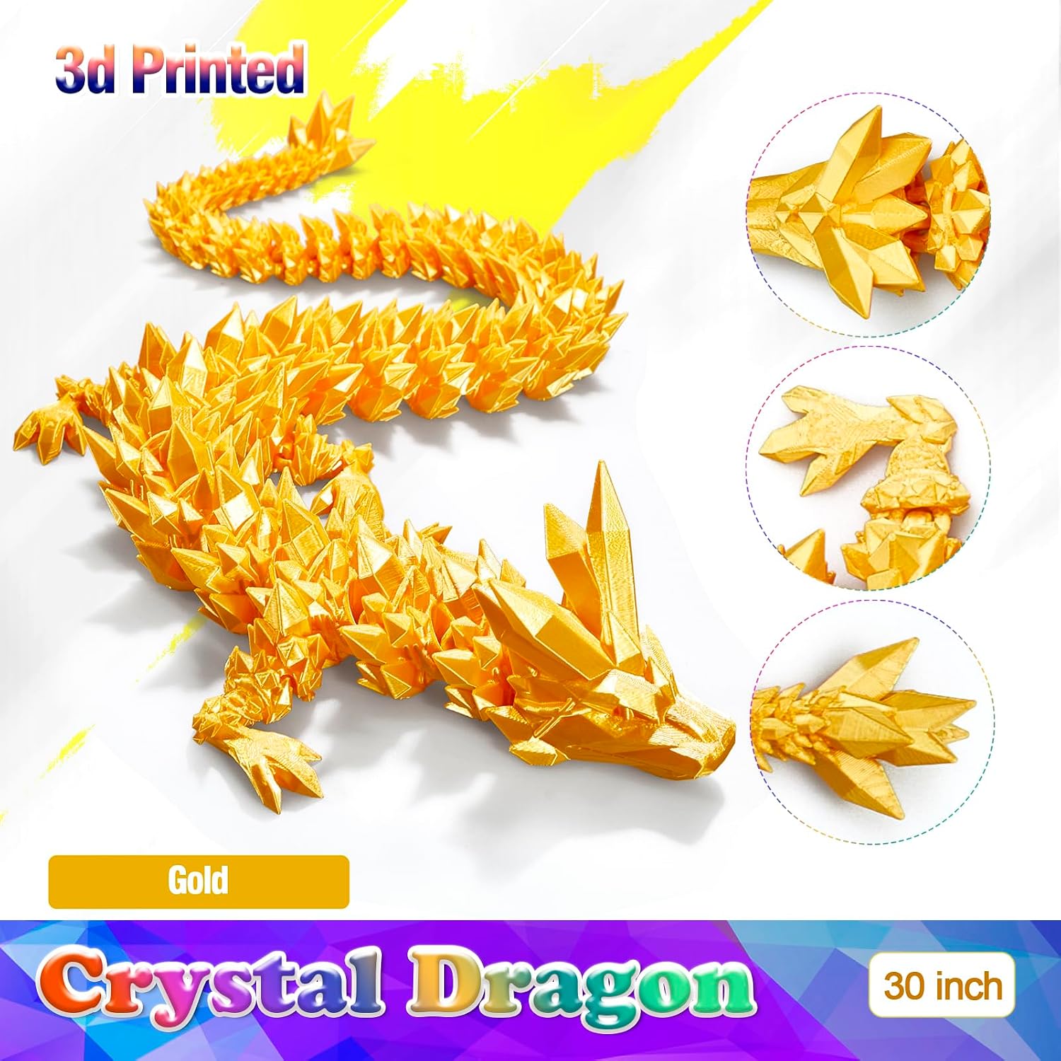30 inch Large Long 3D Printed Dragon, Articulated 3D Dragons Figurine Toy,Big 3-D Printed Dragon,Surprised Gift for Kids 5-7,Desk and Home Decor