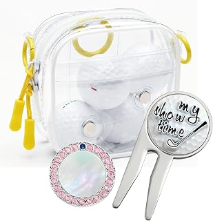 Golf Ball Marker and Golf Divot Tool with Magnetic Clear Golf Ball Bag, Multipurpose Set, Golf tee, Golf Ball Holder Bag, Golf Accessories, Golf Gifts for Men Women
