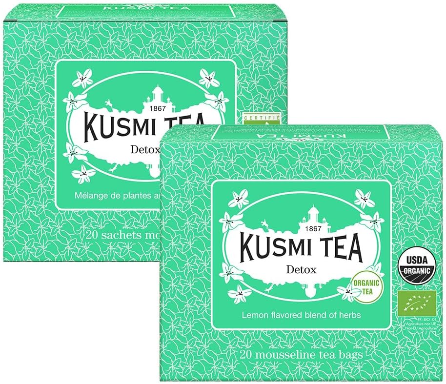 Pack of 2 Boxes of Tea Bags - Detox - Organic Blend of Green Tea, Mate & Lemon - Lemongrass, Rose Hip and Lemon Flavours - Enjoy Hot or Iced - 2x20 Tea Bags