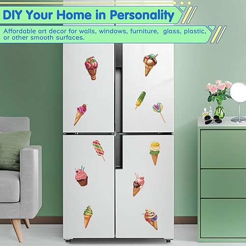 Miniatura 4 de Calcomanías de pared de helado extraíbles coloridas calcomanías de pared para despegar y pegar, calcomanías de helado para decoración de habitación