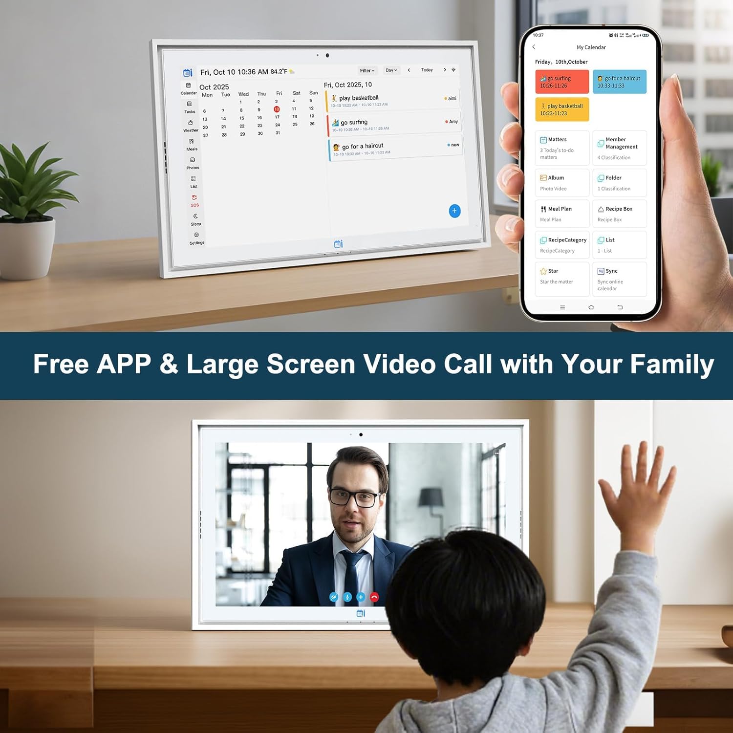 2026 Calendar 15 inch Digital Picture Frame Wall Planner & Chore Chart, IPS Touchscreen Interactive Display, Smart Family Schedules, for Seamless Scheduling, Gift for Christmas Family