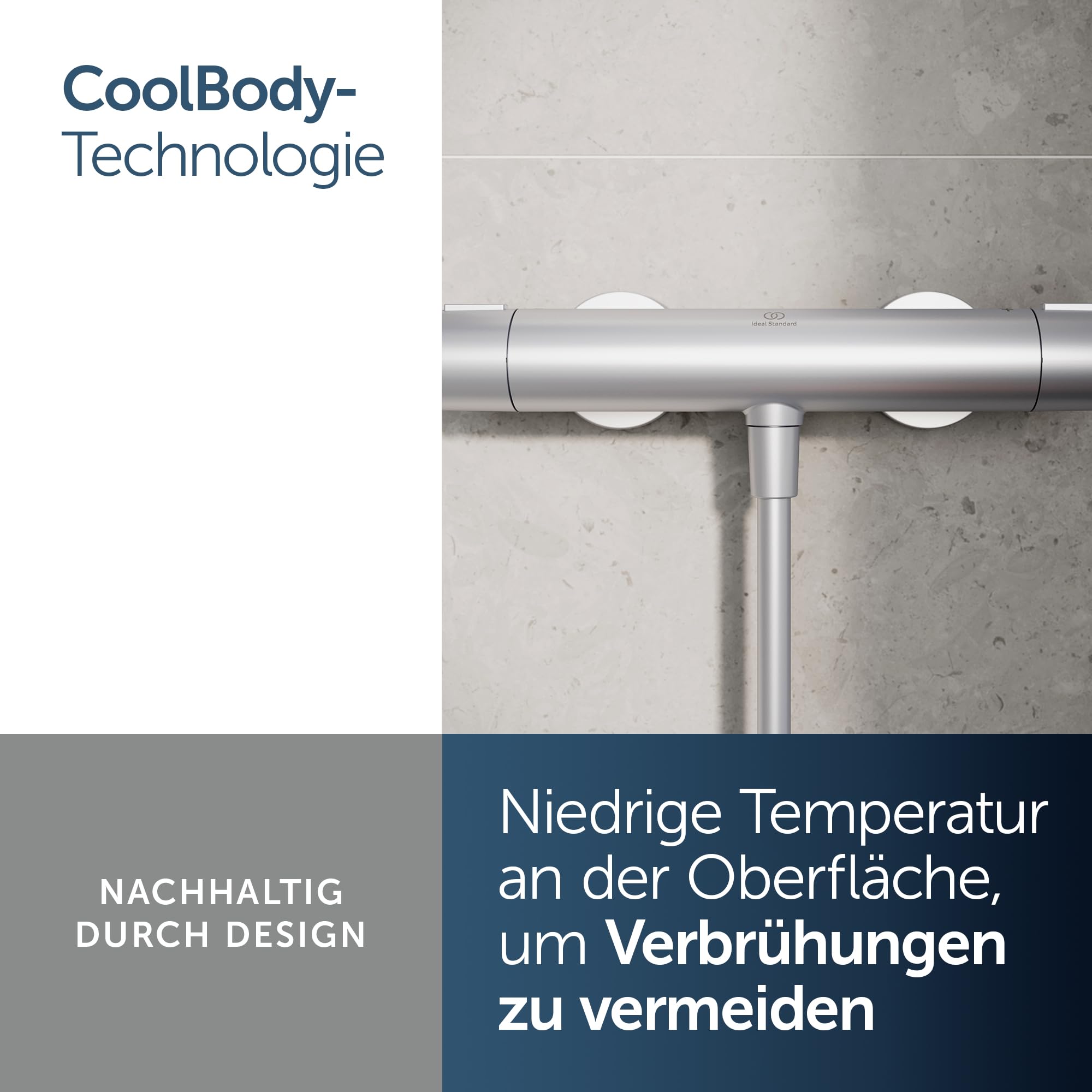 Ideal Standard Ceratherm Alu+ Brausethermostat, Hergestellt aus 100% recyceltem Aluminium, Wasser- und Energiesparend, Thermostatfunktion und Verbrühschutz – Silber (292x105x72 mm)