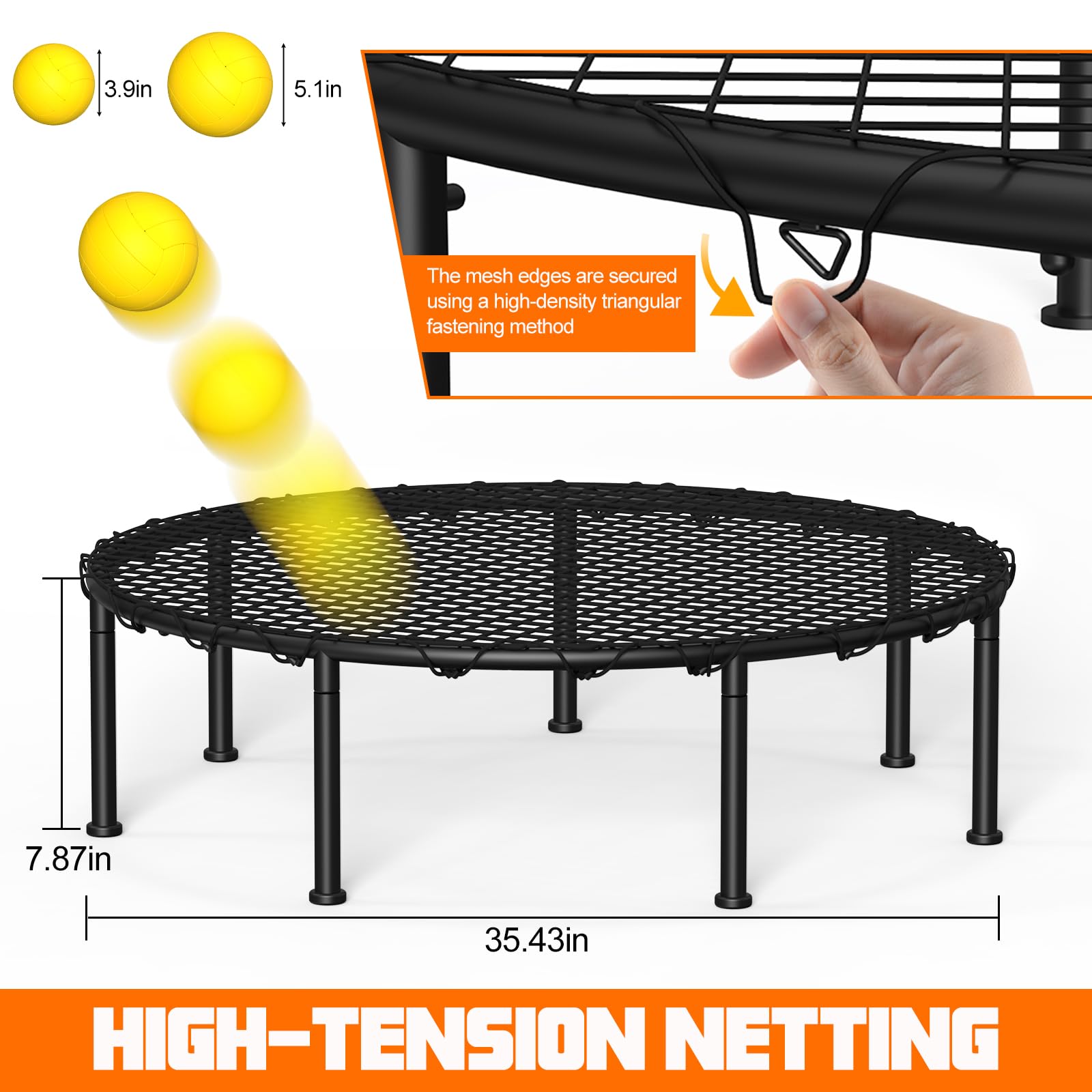 Roundnet - Juego de pelota de playa con 3 pelotas, red de polietileno de alta elasticidad, funda de transporte de almacenamiento, perfecto para césped, playa, patio, juegos al aire libre para adultos