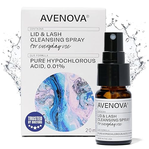 Avenova Spray limpiador de párpados y pestañas, botella de 0.7 fl oz, espray de ácido hipocloroso puro diario suave para irritación ocular
