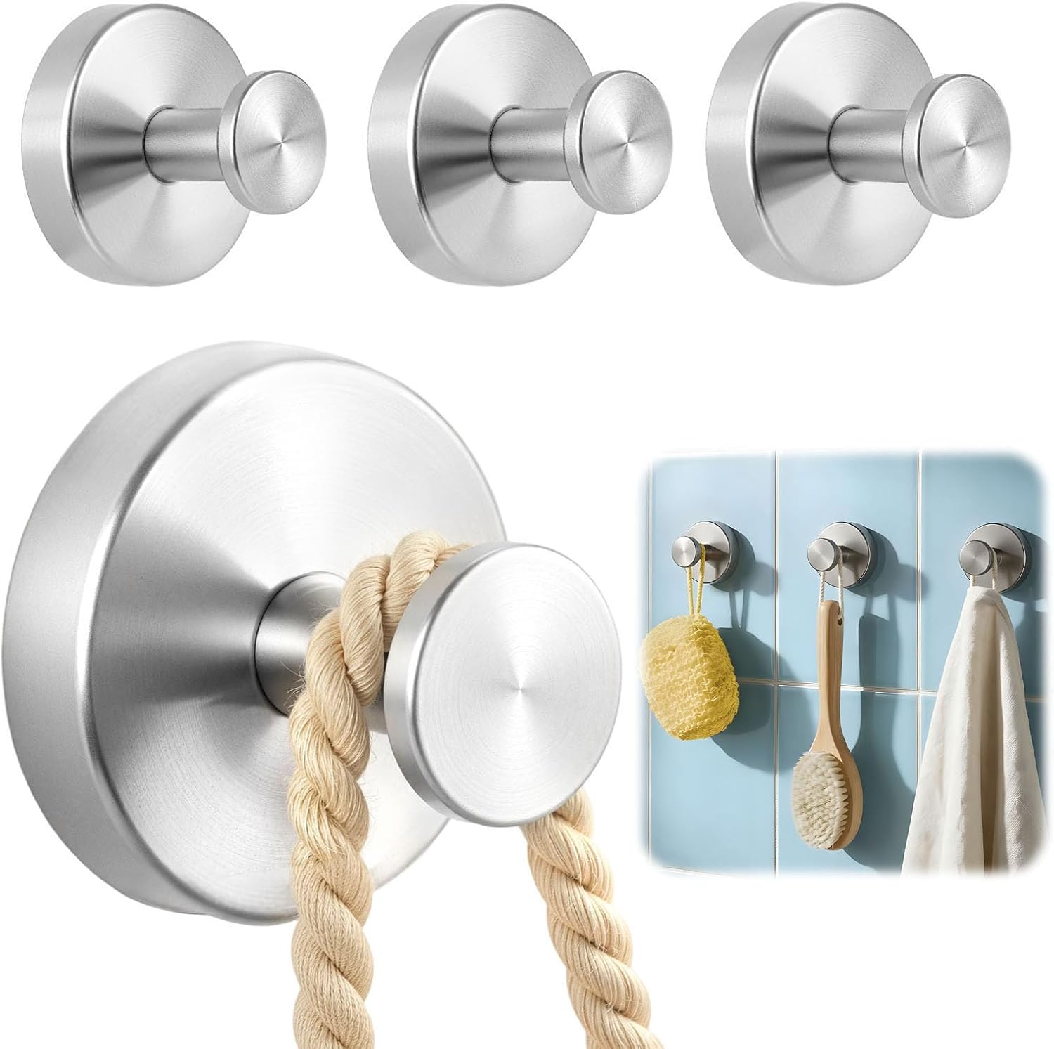 4 Packs Suction Cup Hooks for Shower, Heavy-Duty Wreath Hangers for Front Door, No Drill Glass Door Shower Suction Hooks No Damage for Walls Bathroom Kitchen Window Mirror Tile Towel Coat Robe Loofah