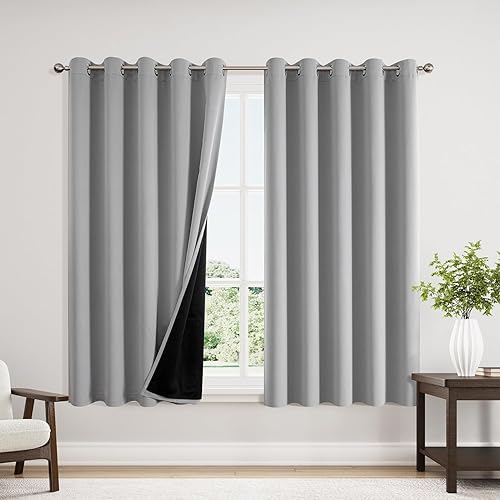 Miniatura 96 de ChrisDowa Cortinas 100% Opacas para Dormitorio con Forro Negro, 2 Capas Gruesas Totalmente Opacas con Aislamiento Térmico y Ojales, Cortinas de