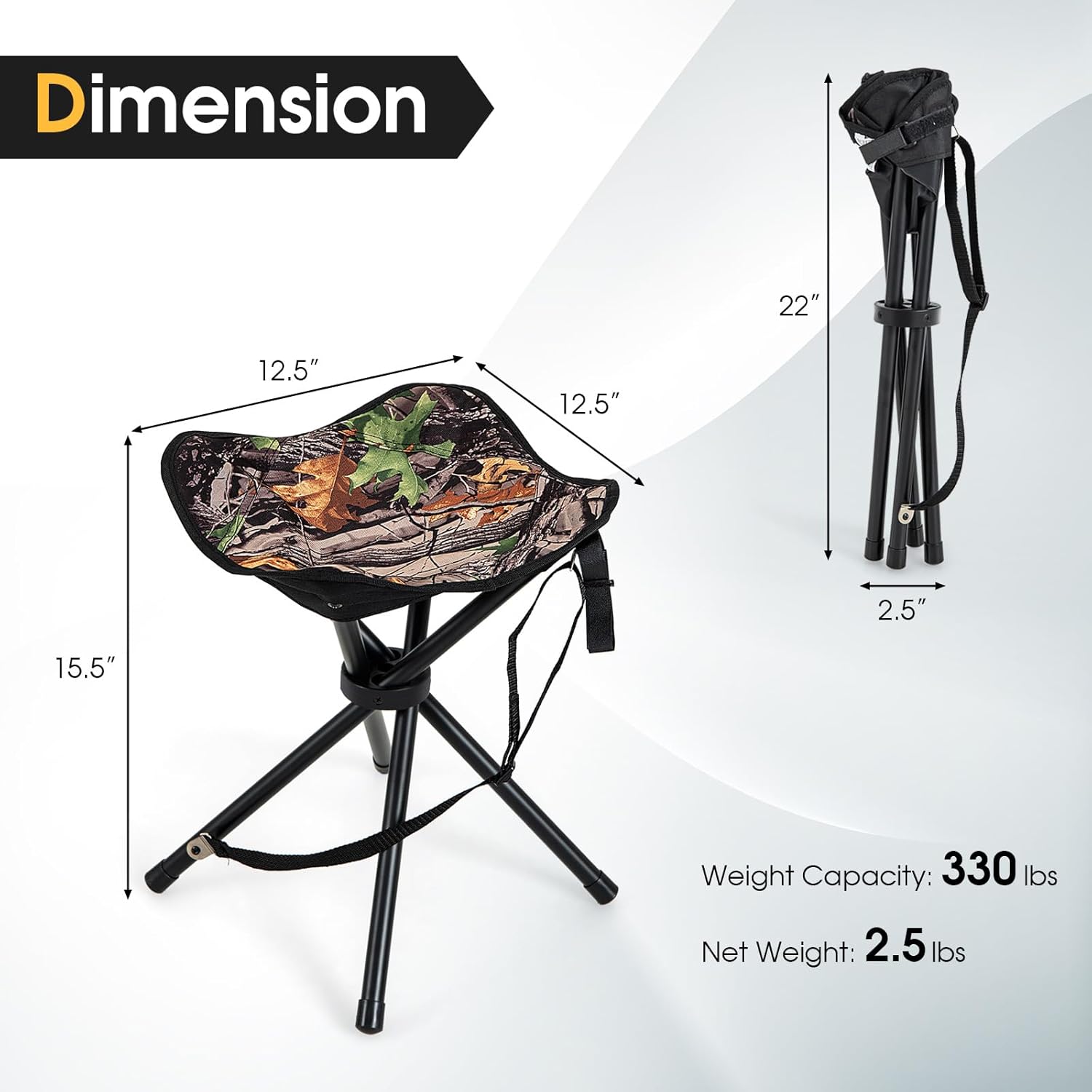 HAPPYGRILL 2-Pack Folding Hunting Stools, Lightweight Portable Chairs with Metal Frame & Carrying Strap, Outdoor Blind Chairs for Hunting Camping Fishing, Camouflage