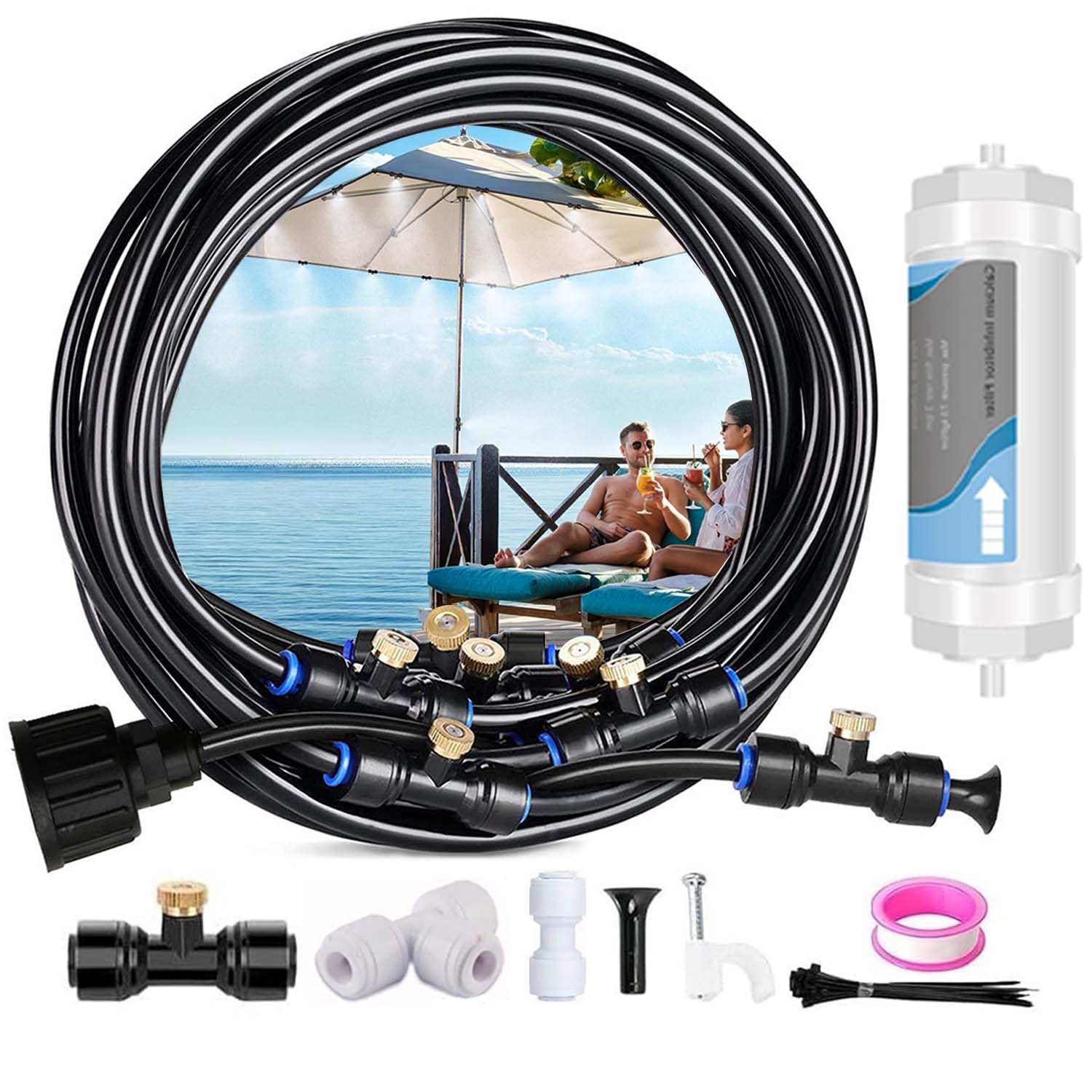 Sistema Di Irrigazione E Raffrescamento A Nebulizzazione,Sistema Fai-Da-Te Di Raffrescamento A Nebulizzazione D'Acquarimovibile,Per Esterni Patio,Giardino,Serra,Ombrellone，23M