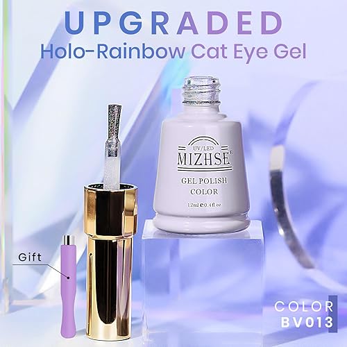 Miniatura 7 de MIZHSE Esmalte de uñas de gel ojo de gato, arco iris, ojo de gato, holográfico, purpurina 9D, ojo de gato, esmalte de gel para remojar UV LED,