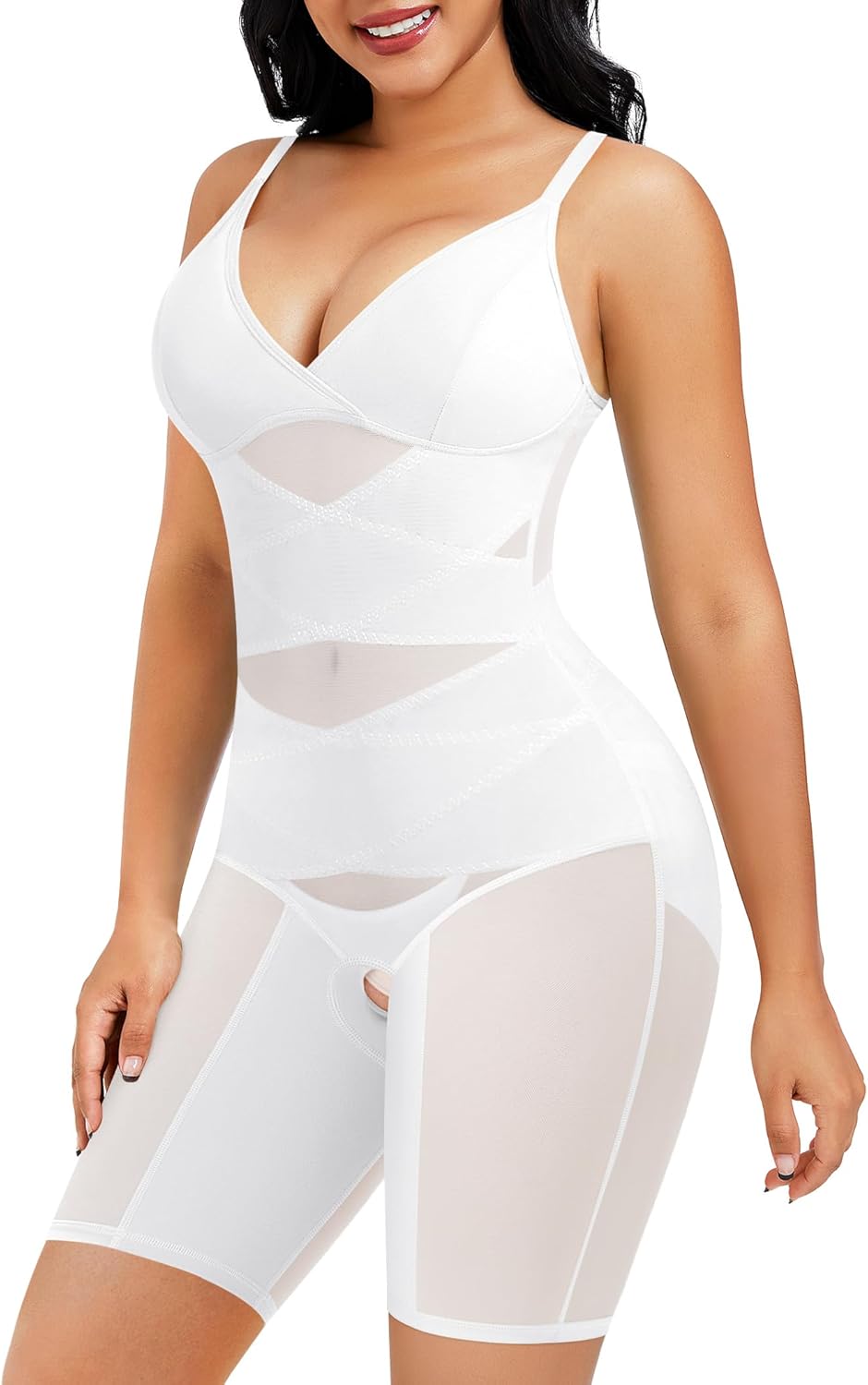 REYEOGO Bodysuit Shapewear for Women Tummy Control Butt Lifter Full Body Shaper Thigh Slimmer Faja V-Neck Jumpsuit Body Suit