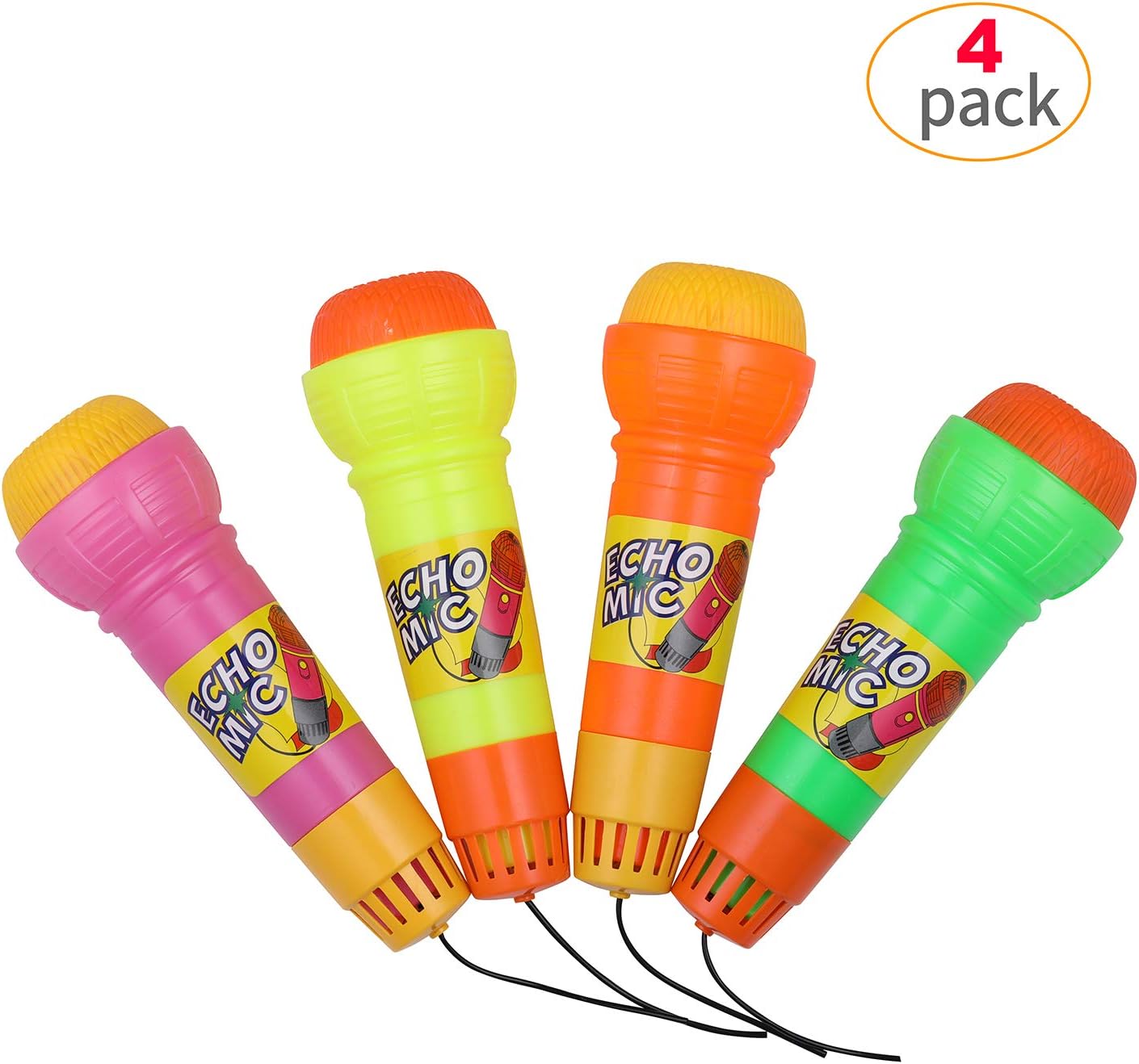 4 Pack Echo Microphone Kid's Party Mikes for Birthday Parties Party Favor Pretend Play Graduations 7.3 inches