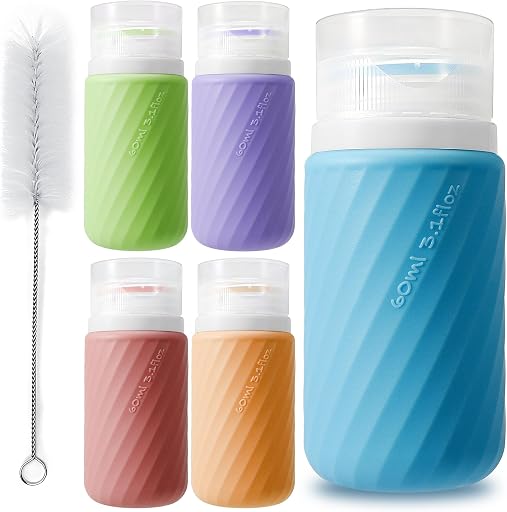 5Pcs Condiment Squeeze Bottles, 2 OZ Salad Dressing Container To Go, BPA-Free Dressing Bottle (with Cleaning Brush & Spice Labels), Leakproof Sauce Containers for Lunch Box, Travel Size Squeeze Bottle