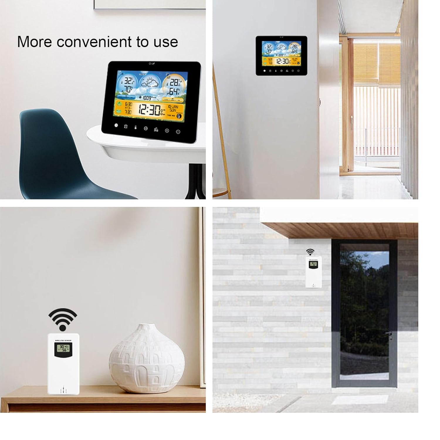 Pssopp Touch Digital Time Clock, Dual Power Supply Sensing Technology Colorful Screen Design Indoor Weather Forecast Station for Office Home