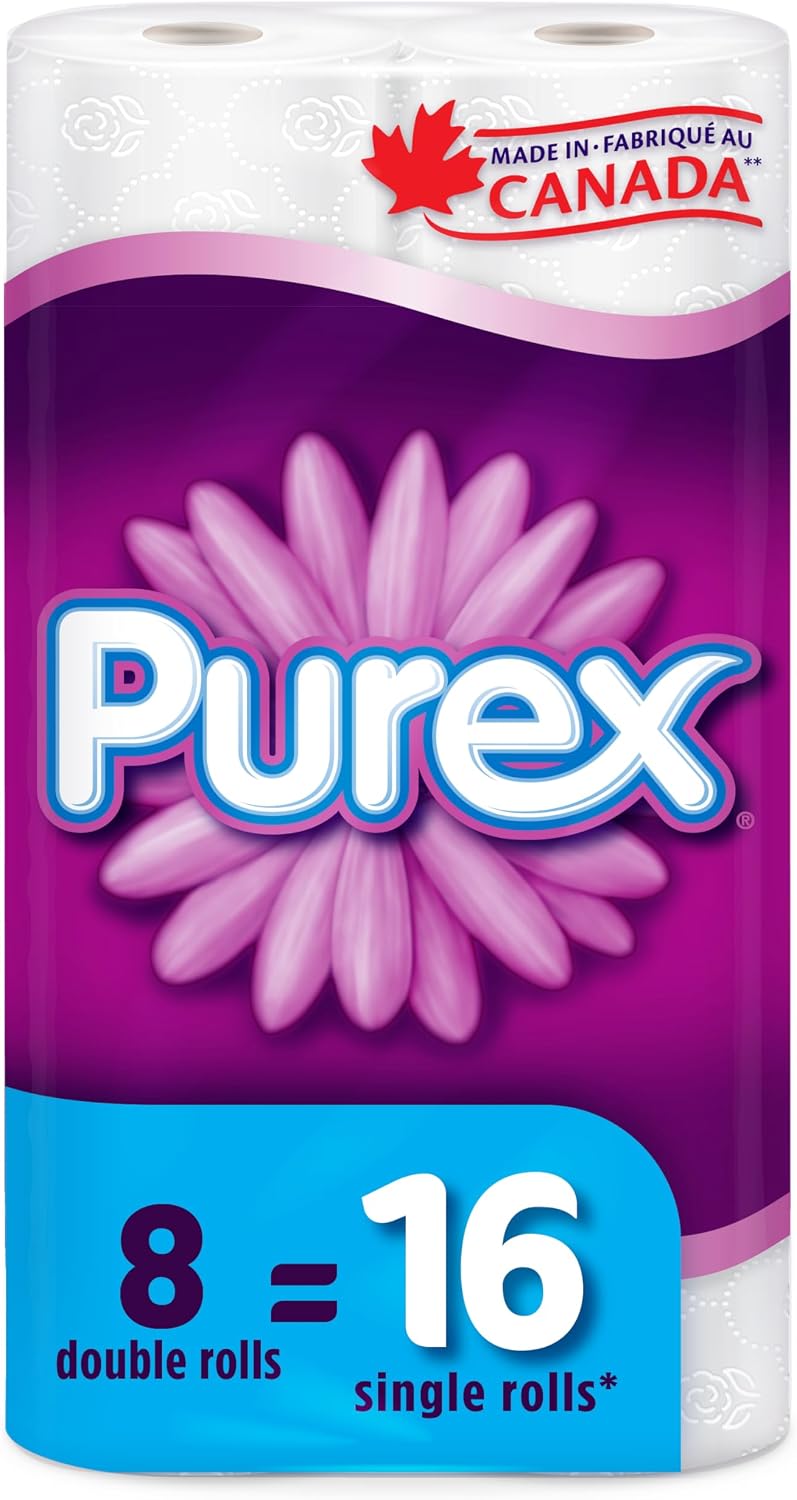 Purex Toilet Paper, Irresistibly Soft 2-Ply Tissue, 8 Double Rolls =16 Regular Rolls