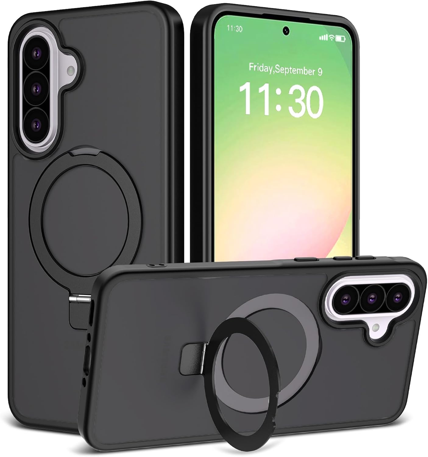 Case for Samsung Galaxy A36/A56 Semi-Transparent Shockproof Protective Case Camera Protection Ring Holder with Stand Function Skin-Touch Surface Black