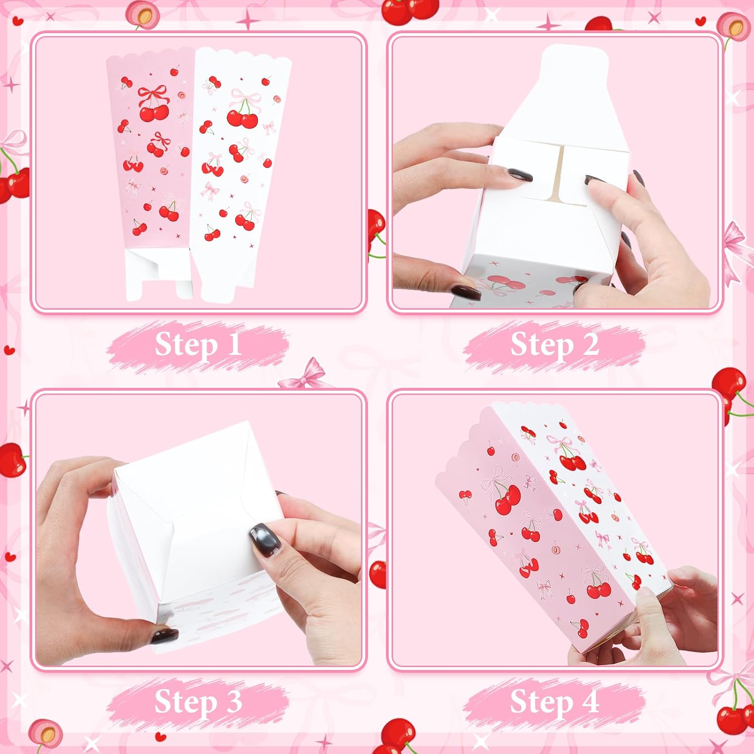 K KUMEED 20 PCS Cherry Party Supplies,Cherry Popcorn Favor Boxes,Summer Fruit Cute Cherry Birthday Decorations Popcorn Bowls Popcorn Buckets Popcorn Bags for Baby Shower Daily Holiday (Medium) image 4