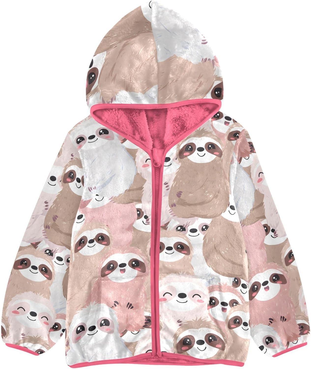 Girls Hoodie Outfit Cartoon Sloth Seamless Vector Illustr Pattern Zipper Sweatshirt Coat Fleece Jacket for Kids 3-10T