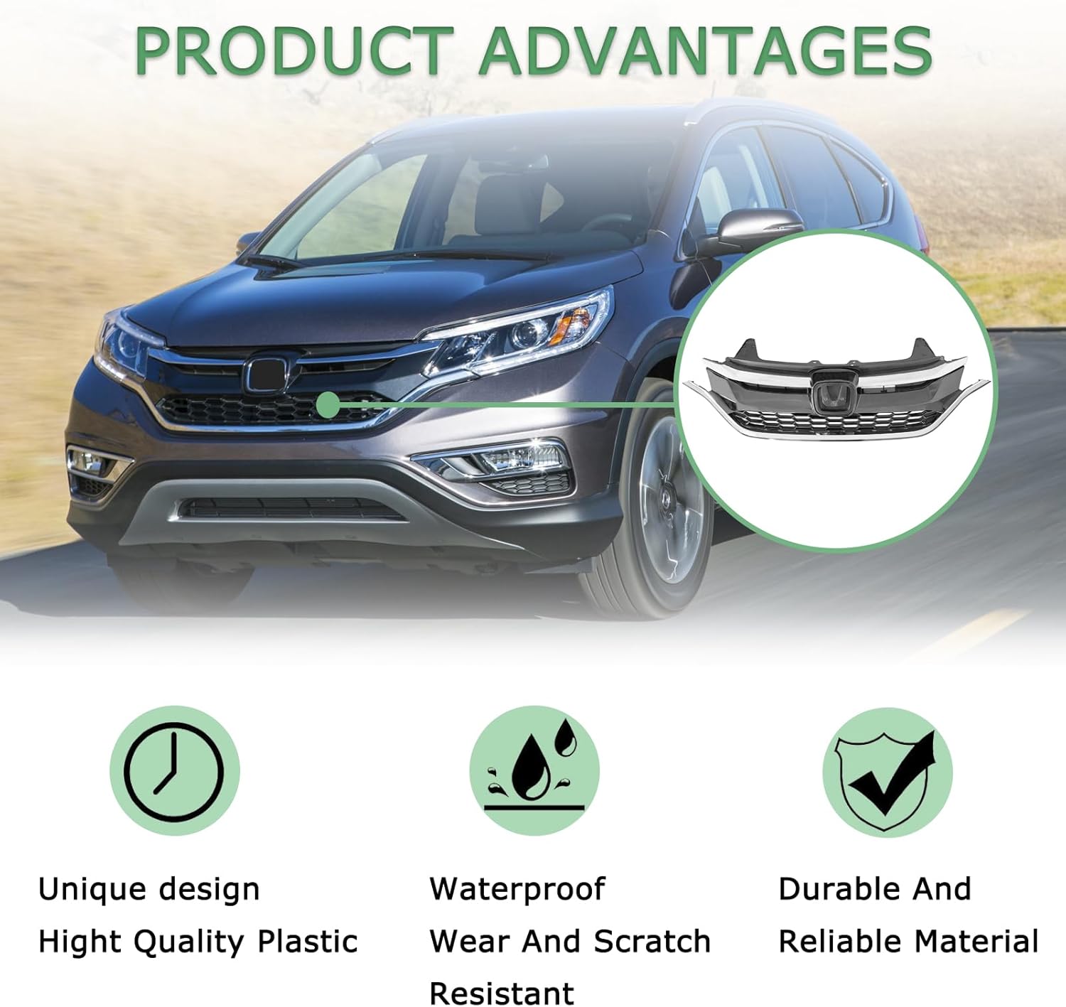 Honeycomb Front Bumper Grille For Honda CRV CR-V Black With Chrome Trim Grill 2015 2016