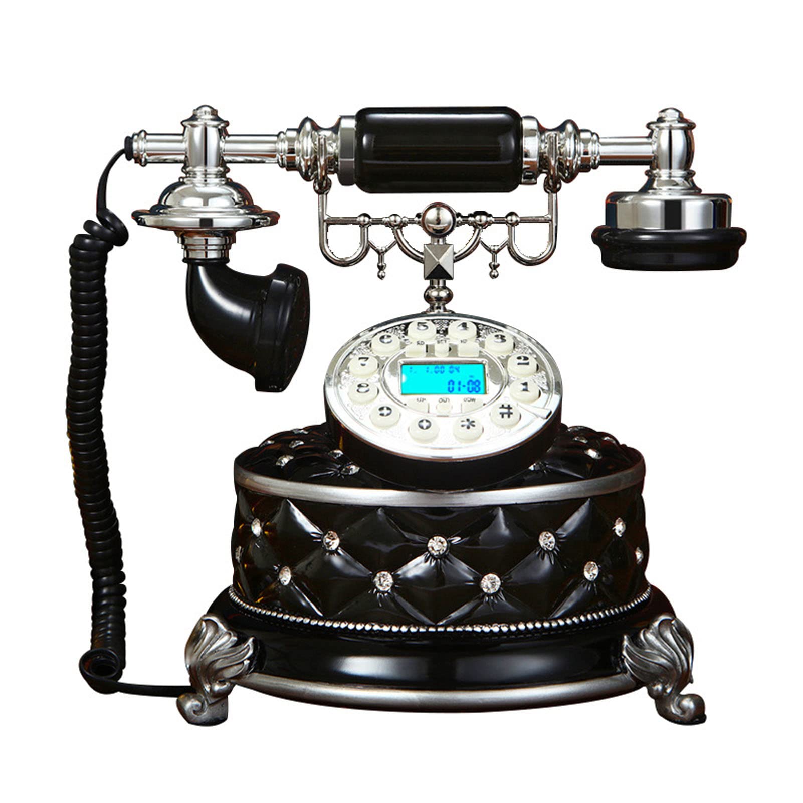 Téléphone fixe câblé en résine blanche et dorée style antique pour hôtel