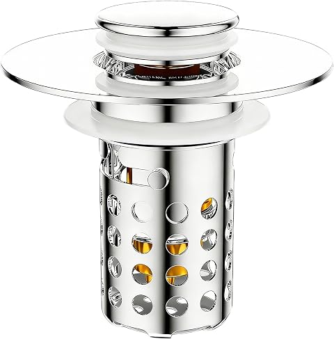 MINGBOLIN Universal Waschbeckenstöpsel mit Sieb, 28–45 mm | Aus 304 Edelstahl, mit Filterkorb gegen Haare und Schmutz, für Abflussöffnungen von 28–45 mm an Waschbecken und Spülen