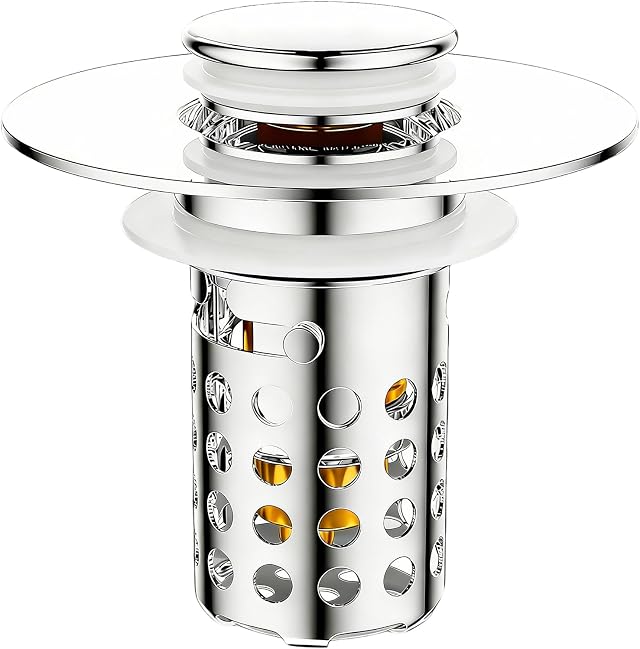 MINGBOLIN Universal Waschbeckenstöpsel mit Sieb, 28–45 mm | Aus 304 Edelstahl, mit Filterkorb gegen Haare und Schmutz, für Abflussöffnungen von 28–45 mm an Waschbecken und Spülen