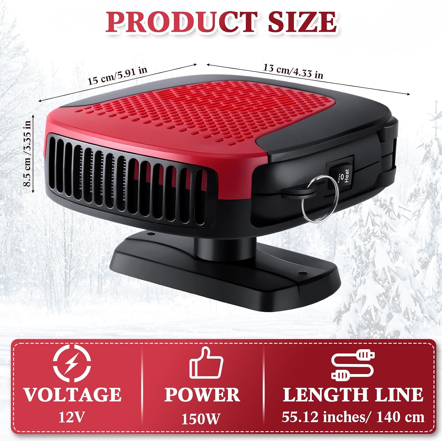 3 Pack 150W Portable Car Heater Plug into Cigarette Lighter 2 in 1 Car Heater Defroster Windshield Defrosters 360 Degree Rotation Fast Heating Defroster Demister for Cars SUV Trucks(Red)