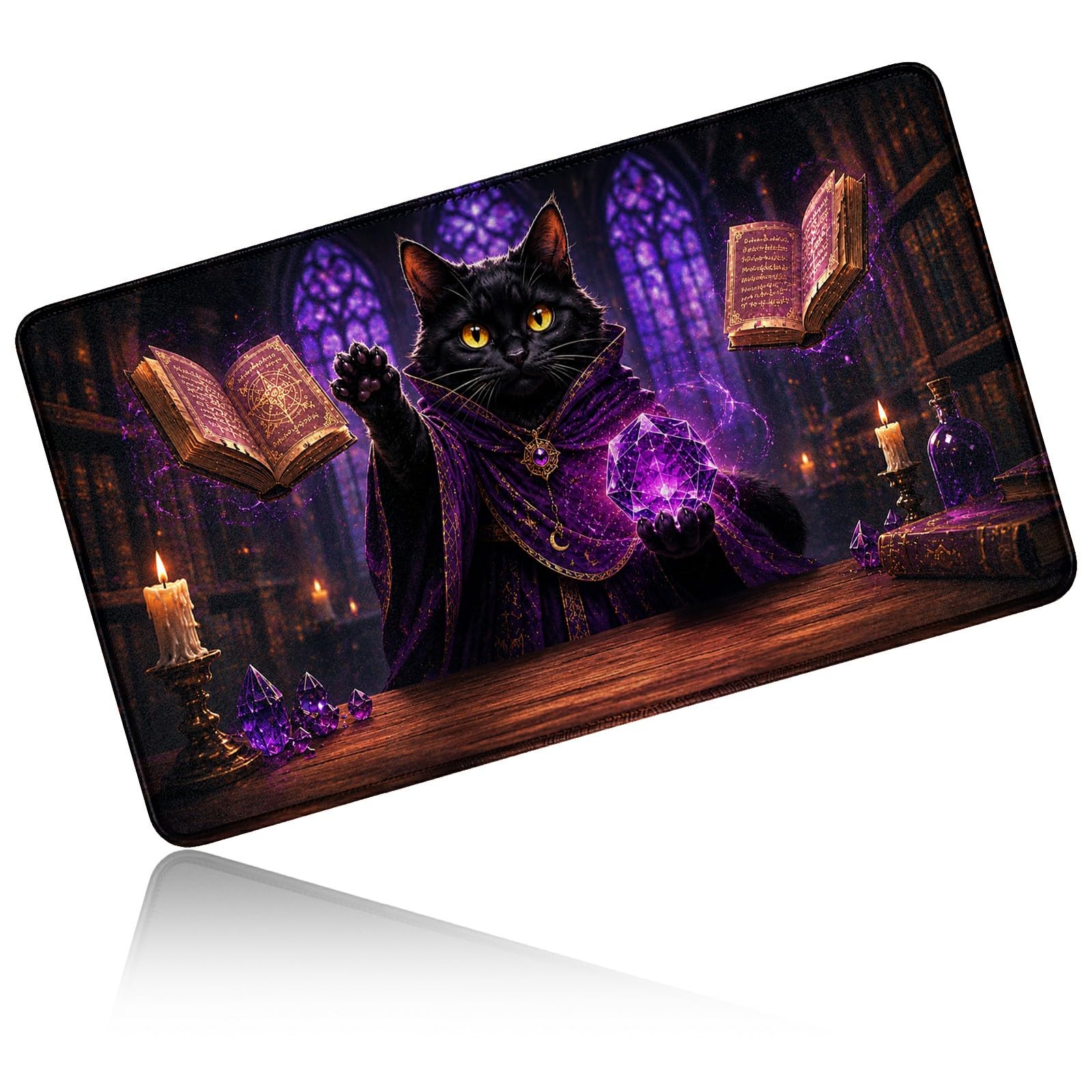 Dikoer for MTG/TCG Playmat 24" x 14" Commander Deck Mat, Purple Book Cat